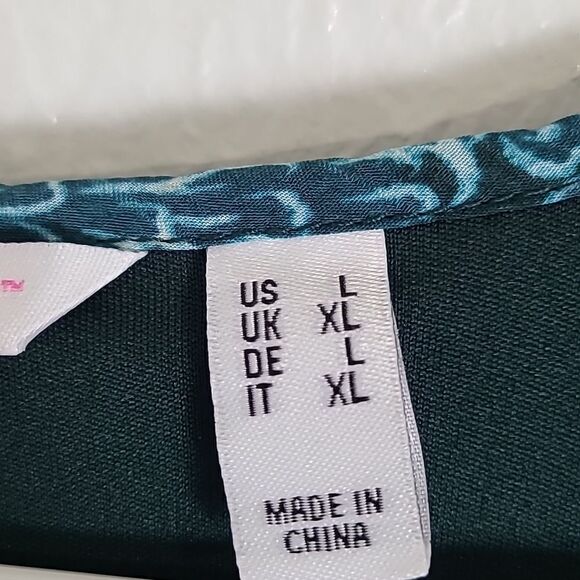 Isaac Mizrahi Chiffon Midi-Dress, Teal & Dark Green, Size Large - Picture 12 of 12